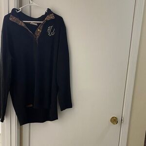 Elegant Black V-Neck Sweater with Leopard Details